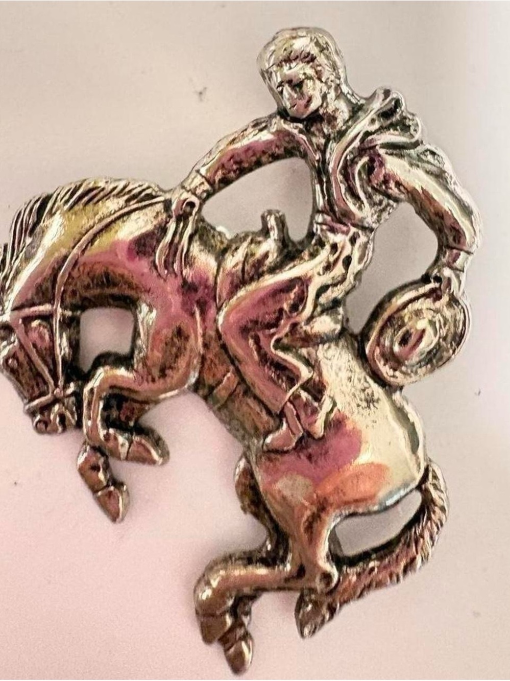 Silver-Tone Cowboy on Horse Decorative Accent Pin